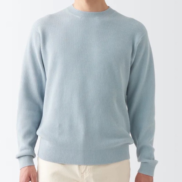 Muji Men's Shape-Keeping Knitted Crew Neck Sweater size small. blue - Picture 2 of 7